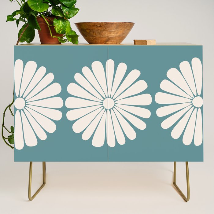 Retro Daisy Abstract XXII Teal Green Bold Floral Credenza Gallery Image 1