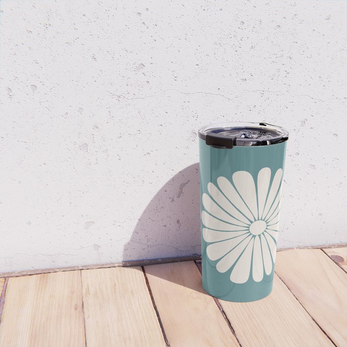 Retro Daisy Abstract XXII Teal Green Bold Floral Travel Mug Gallery Image 4