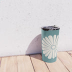 Retro Daisy Abstract XXII Teal Green Bold Floral Travel Mug Gallery Image 4