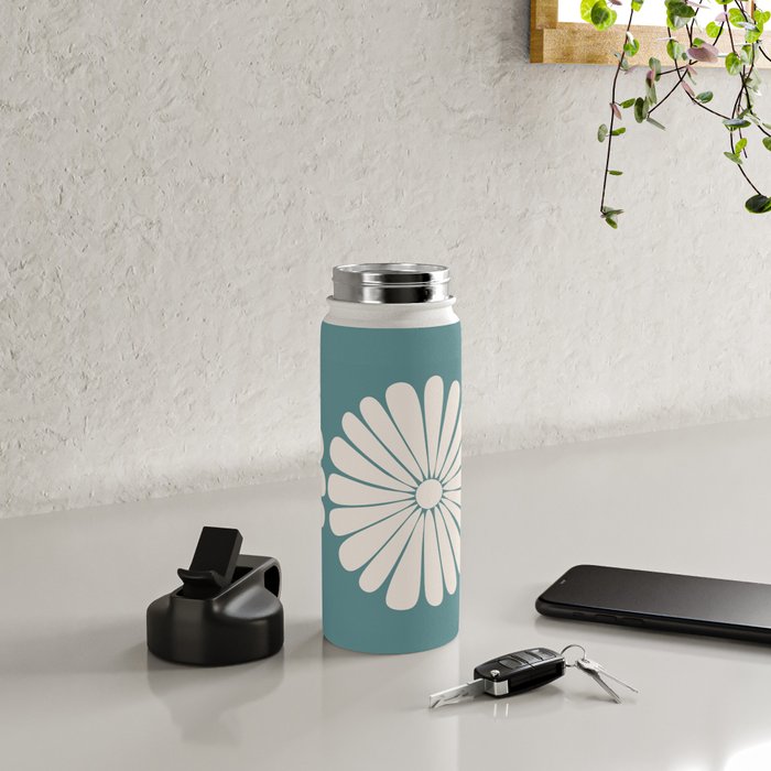 Retro Daisy Abstract XXII Teal Green Bold Floral Water Bottle Gallery Image 4
