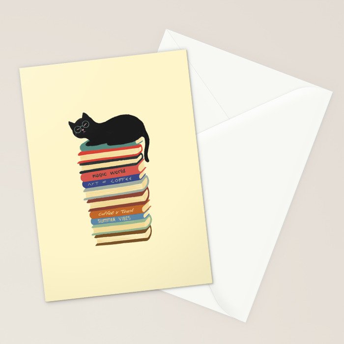 Hidden cat 31 reading books  Stationery Card Gallery Image 2