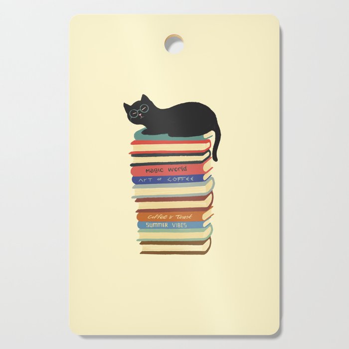 Hidden cat 31 reading books  Cutting Board Gallery Image 1