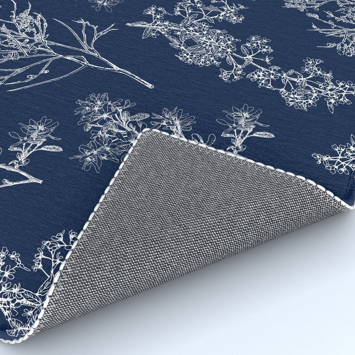 Botanical Cottage Floral Pattern in Nautical Navy Blue and White Rug Gallery Image 4