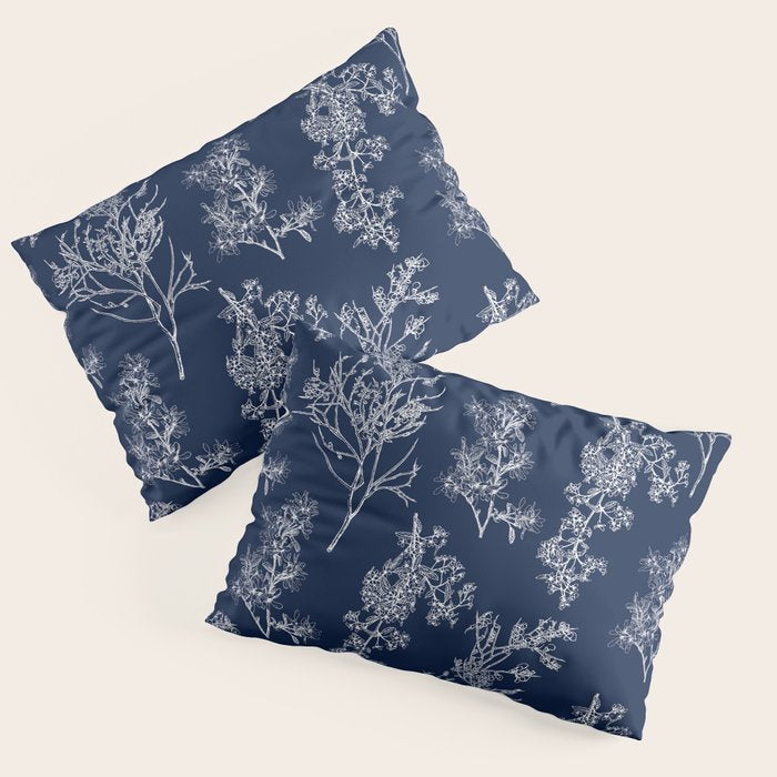 Botanical Cottage Floral Pattern in Nautical Navy Blue and White Pillow Sham Gallery Image 1