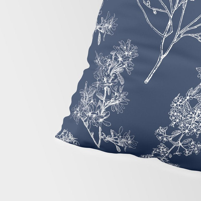 Botanical Cottage Floral Pattern in Nautical Navy Blue and White Pillow Sham Gallery Image 4