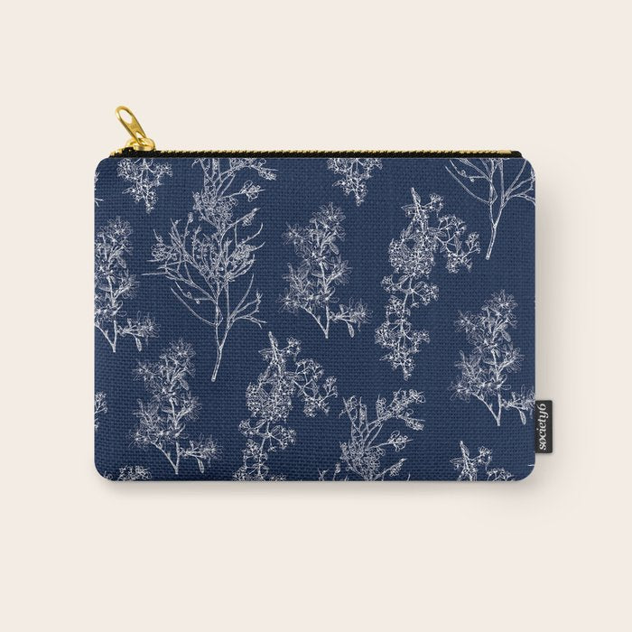 Botanical Cottage Floral Pattern in Nautical Navy Blue and White Carry All Pouch Gallery Image 1