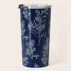 Botanical Cottage Floral Pattern in Nautical Navy Blue and White Travel Mug Gallery Image 3