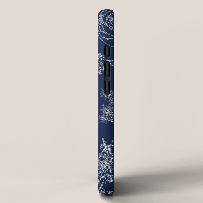 Botanical Cottage Floral Pattern in Nautical Navy Blue and White iPhone Case Gallery Image 2