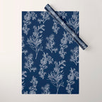 Botanical Cottage Floral Pattern in Nautical Navy Blue and White Wrapping Paper Gallery Image 1