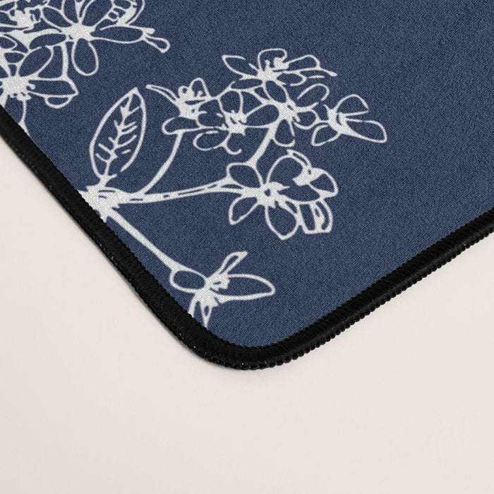 Botanical Cottage Floral Pattern in Nautical Navy Blue and White Desk Mat Gallery Image 4