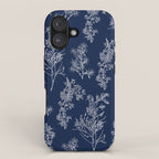 Botanical Cottage Floral Pattern in Nautical Navy Blue and White iPhone Case Gallery Image 1