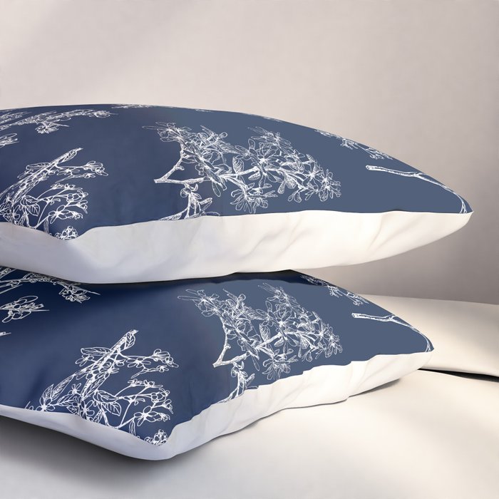 Botanical Cottage Floral Pattern in Nautical Navy Blue and White Pillow Sham Gallery Image 3
