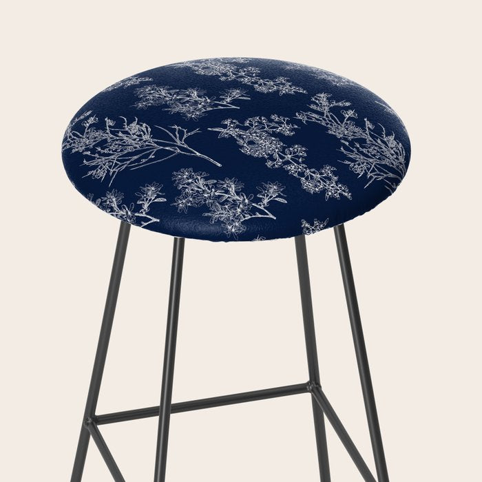 Botanical Cottage Floral Pattern in Nautical Navy Blue and White Stool Gallery Image 2