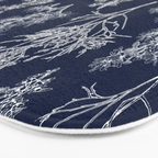 Botanical Cottage Floral Pattern in Nautical Navy Blue and White Bath Mat Gallery Image 3
