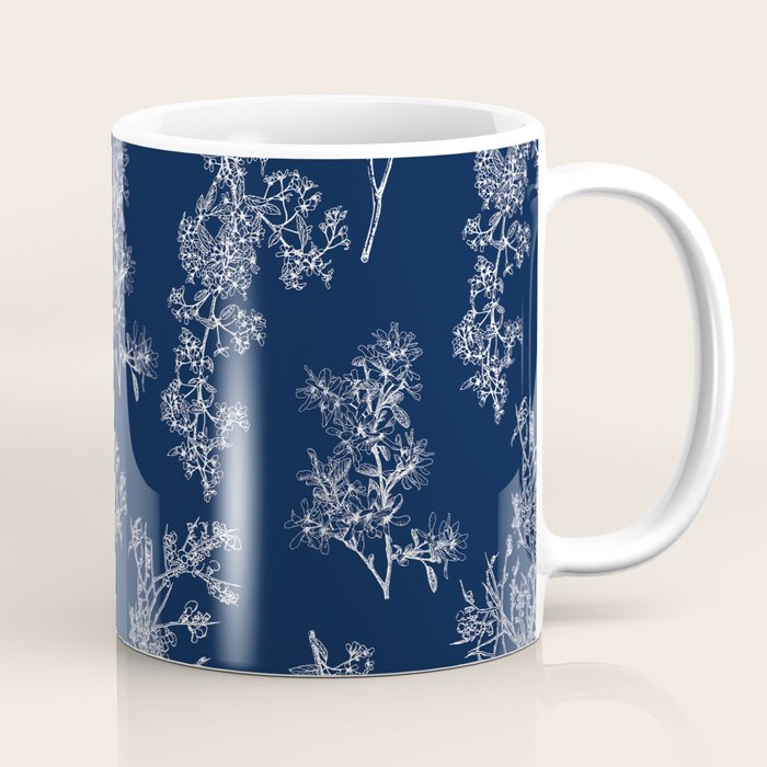 Botanical Cottage Floral Pattern in Nautical Navy Blue and White Coffee Mug Gallery Image 1