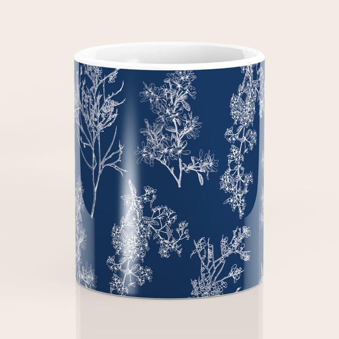 Botanical Cottage Floral Pattern in Nautical Navy Blue and White Coffee Mug Gallery Image 4