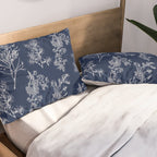 Botanical Cottage Floral Pattern in Nautical Navy Blue and White Pillow Sham Gallery Image 2