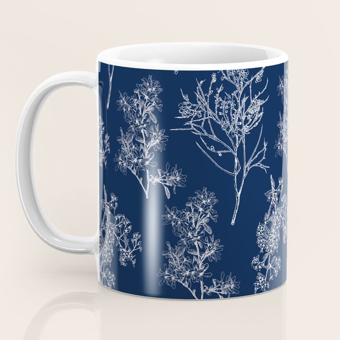 Botanical Cottage Floral Pattern in Nautical Navy Blue and White Coffee Mug Gallery Image 3