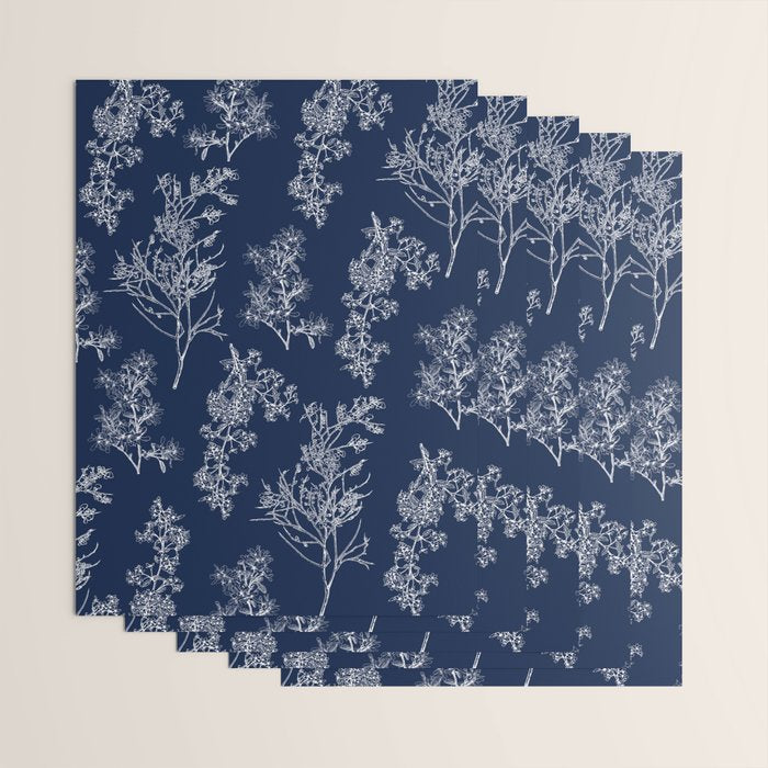 Botanical Cottage Floral Pattern in Nautical Navy Blue and White Wrapping Paper Gallery Image 3