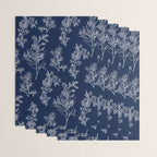 Botanical Cottage Floral Pattern in Nautical Navy Blue and White Wrapping Paper Gallery Image 3