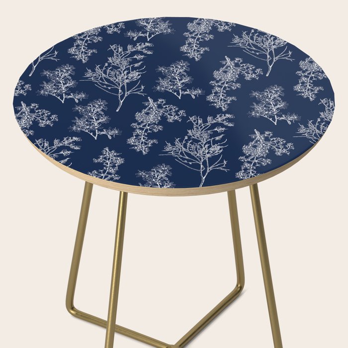 Botanical Cottage Floral Pattern in Nautical Navy Blue and White Side Table Gallery Image 2