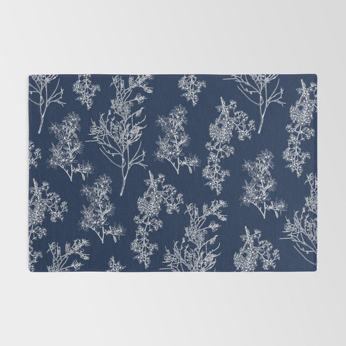 Botanical Cottage Floral Pattern in Nautical Navy Blue and White Rug Gallery Image 2