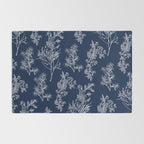 Botanical Cottage Floral Pattern in Nautical Navy Blue and White Rug Gallery Image 2