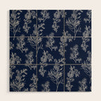 Botanical Cottage Floral Pattern in Nautical Navy Blue and White Wood Wall Art Gallery Image 1