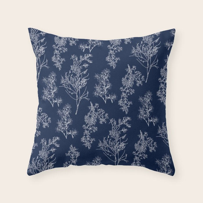 Botanical Cottage Floral Pattern in Nautical Navy Blue and White Throw Pillow Gallery Image 6