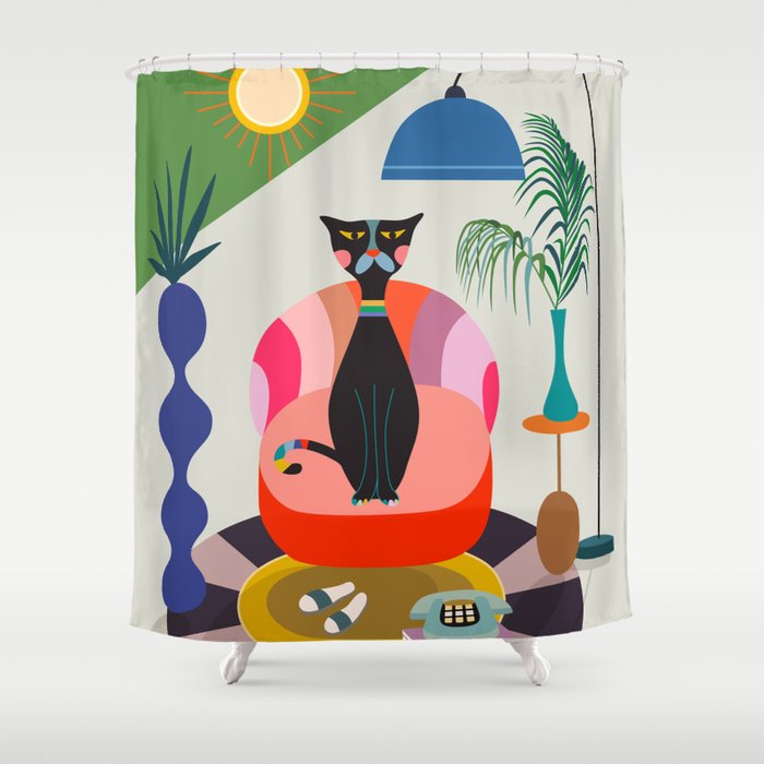 MCM Black Cat Shower Curtain Gallery Image 1