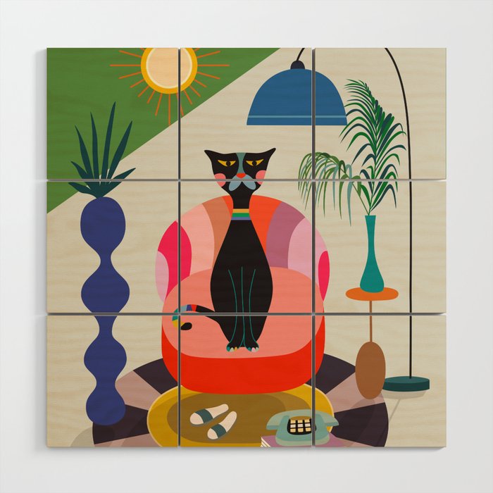 MCM Black Cat Wood Wall Art Gallery Image 1