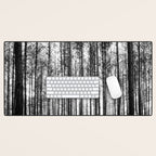 trees in forest landscape - black and white nature photography Desk Mat Gallery Image 1