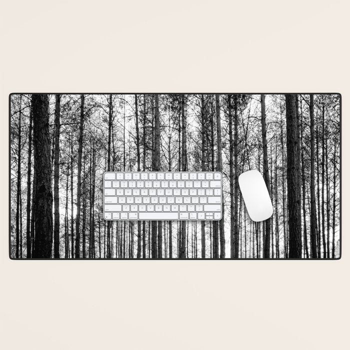 trees in forest landscape - black and white nature photography Desk Mat Gallery Image 1