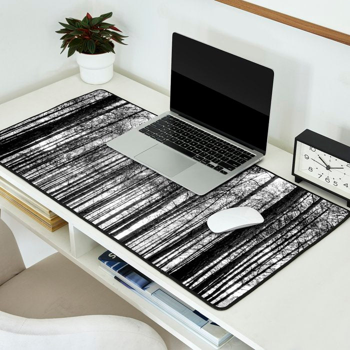 trees in forest landscape - black and white nature photography Desk Mat Gallery Image 2