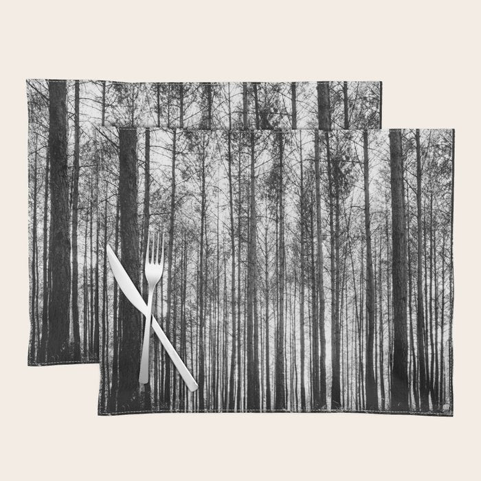 trees in forest landscape - black and white nature photography Placemat Gallery Image 1