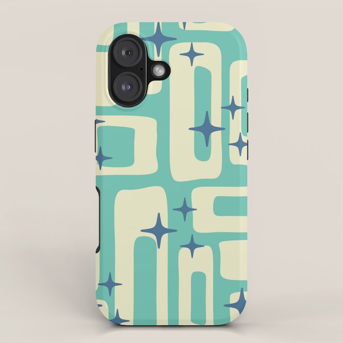Retro Mid Century Modern Abstract Pattern 576 Turquoise Blue iPhone Case Gallery Image 1