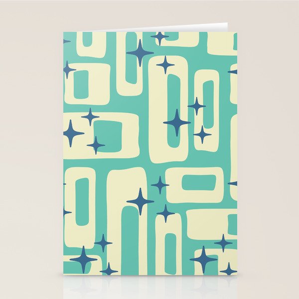 Retro Mid Century Modern Abstract Pattern 576 Turquoise Blue Stationery Card Gallery Image 2