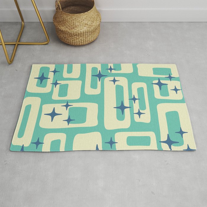 Retro Mid Century Modern Abstract Pattern 576 Turquoise Blue Rug Gallery Image 1