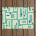 Retro Mid Century Modern Abstract Pattern 576 Turquoise Blue Outdoor Rug Gallery Image 1