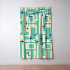 Retro Mid Century Modern Abstract Pattern 576 Turquoise Blue Window Curtain Gallery Image 3