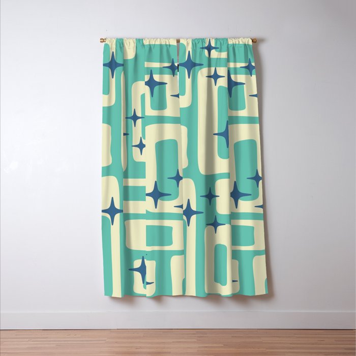 Retro Mid Century Modern Abstract Pattern 576 Turquoise Blue Window Curtain Gallery Image 3