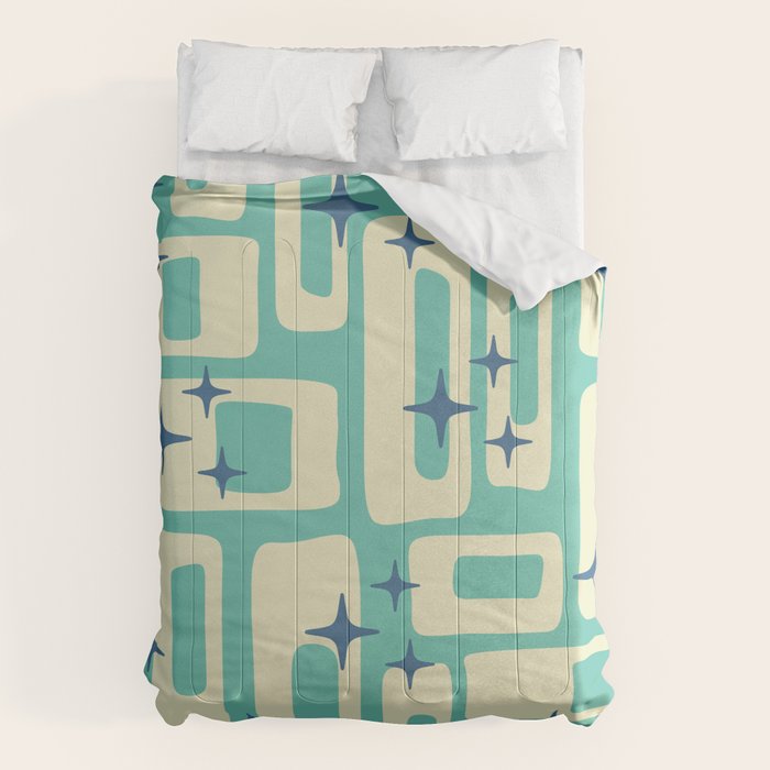 Retro Mid Century Modern Abstract Pattern 576 Turquoise Blue Comforter Gallery Image 1