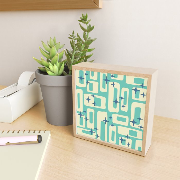 Retro Mid Century Modern Abstract Pattern 576 Turquoise Blue Mini Art Print Gallery Image 2