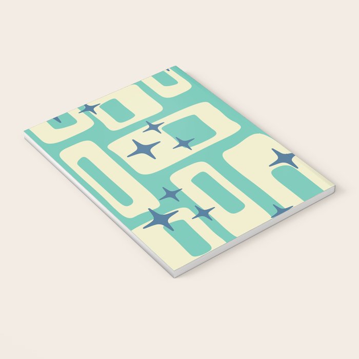 Retro Mid Century Modern Abstract Pattern 576 Turquoise Blue Notebook Gallery Image 3