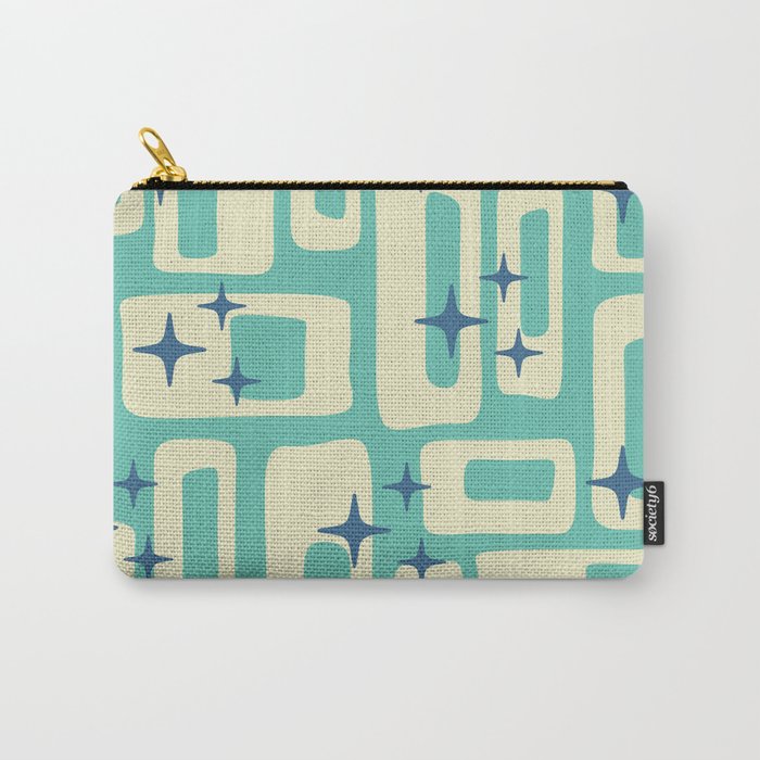 Retro Mid Century Modern Abstract Pattern 576 Turquoise Blue Carry All Pouch Gallery Image 1
