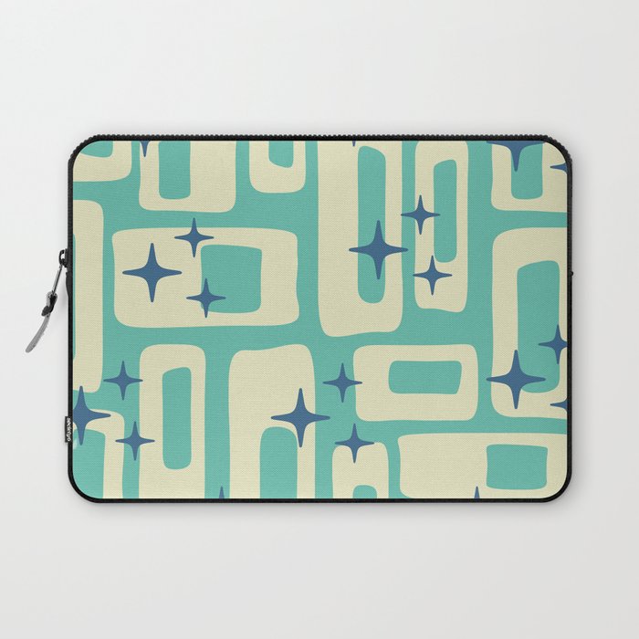 Retro Mid Century Modern Abstract Pattern 576 Turquoise Blue Laptop Sleeve Gallery Image 1