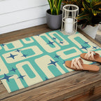 Retro Mid Century Modern Abstract Pattern 576 Turquoise Blue Outdoor Rug Gallery Image 2