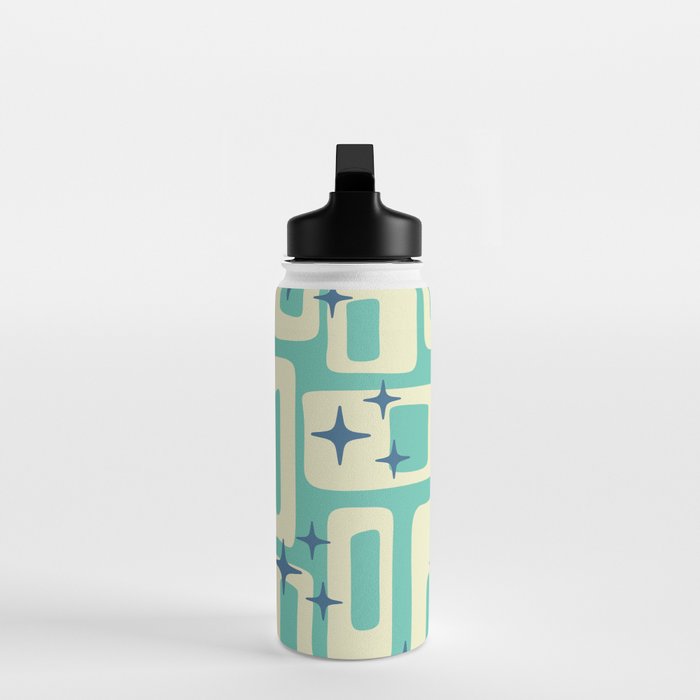 Retro Mid Century Modern Abstract Pattern 576 Turquoise Blue Water Bottle Gallery Image 3