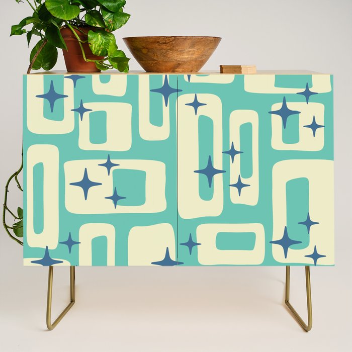 Retro Mid Century Modern Abstract Pattern 576 Turquoise Blue Credenza Gallery Image 1