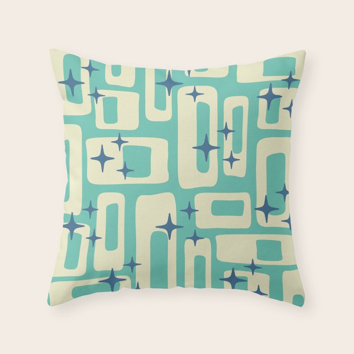 Retro Mid Century Modern Abstract Pattern 576 Turquoise Blue Throw Pillow Gallery Image 1